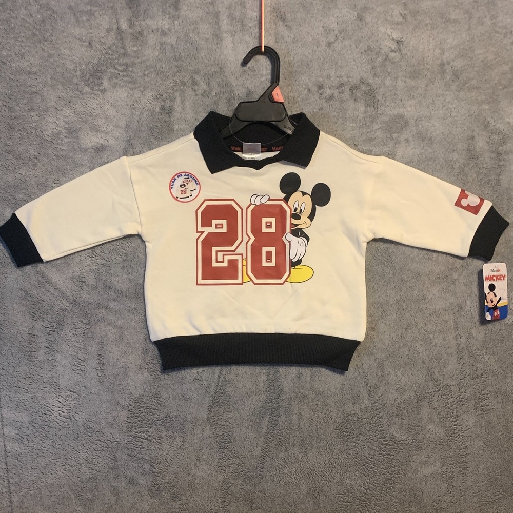 Disney Mickey Mouse Toddler 2T Rugby Sweatshirt 28 Off White Collared NWT